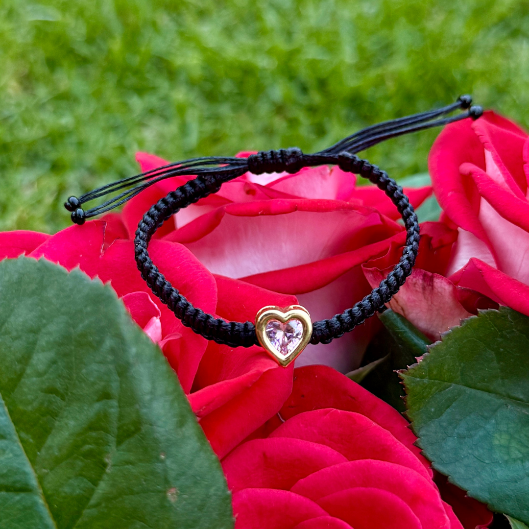Rhinestone Heart on Box Knot Cord