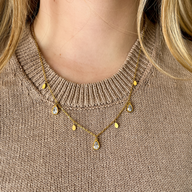 Rhinestone Charms with Tear Drops on Yellow Gold Chain