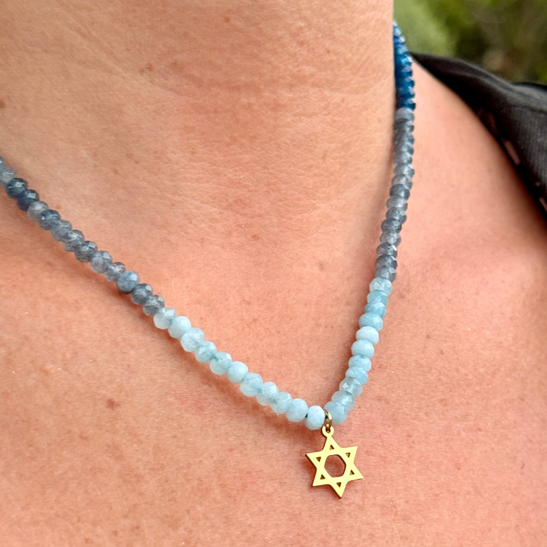 Faith Charm on Blue Ombrè Crystals