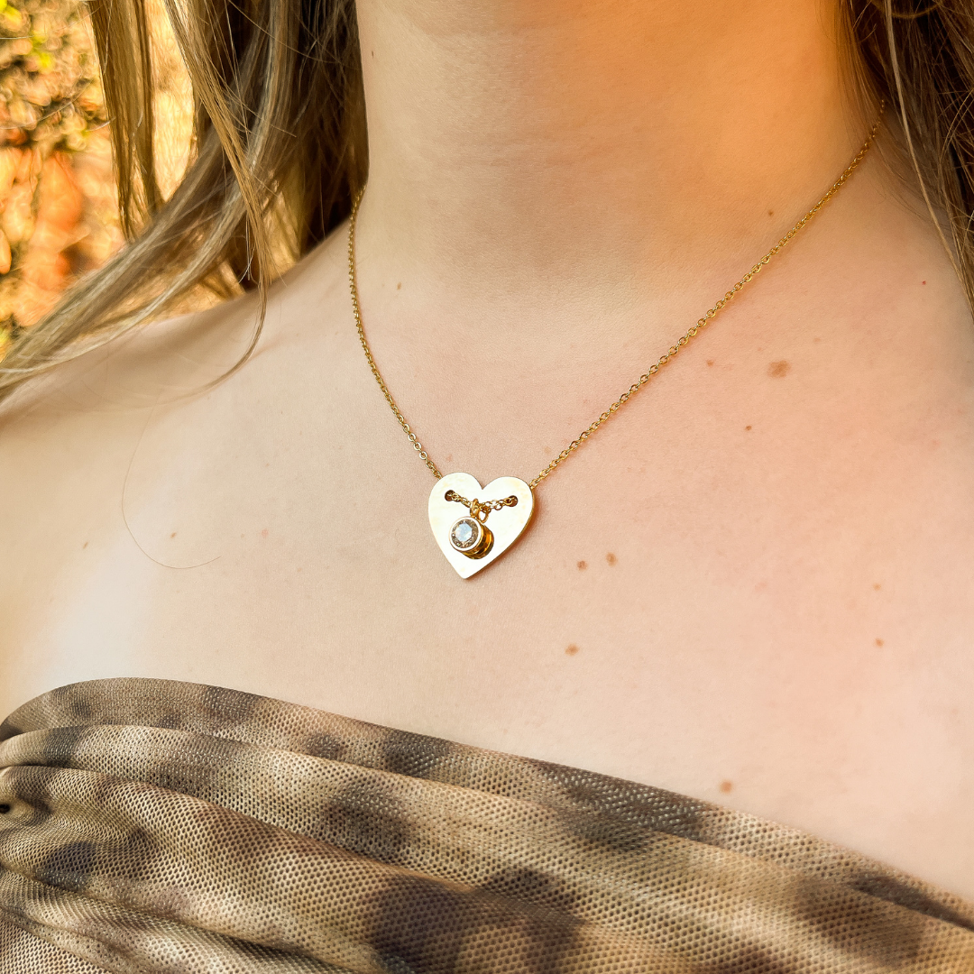 Heart with Diamanté Charm on Yellow Gold Chain