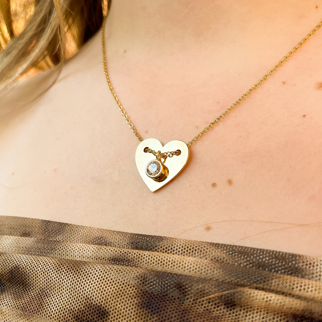 Heart with Diamanté Charm on Yellow Gold Chain