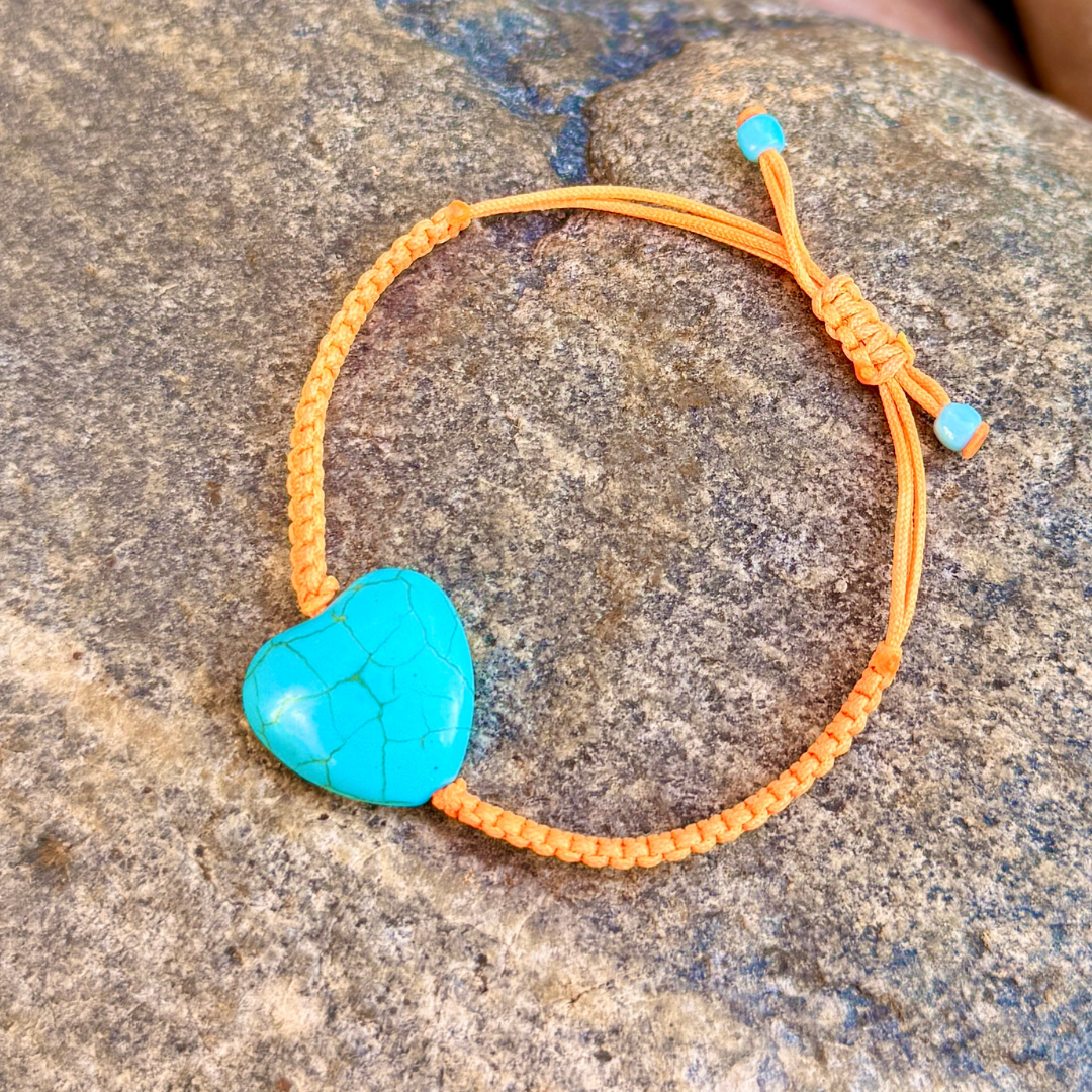 Blue Stone Heart on Box Knot Cord