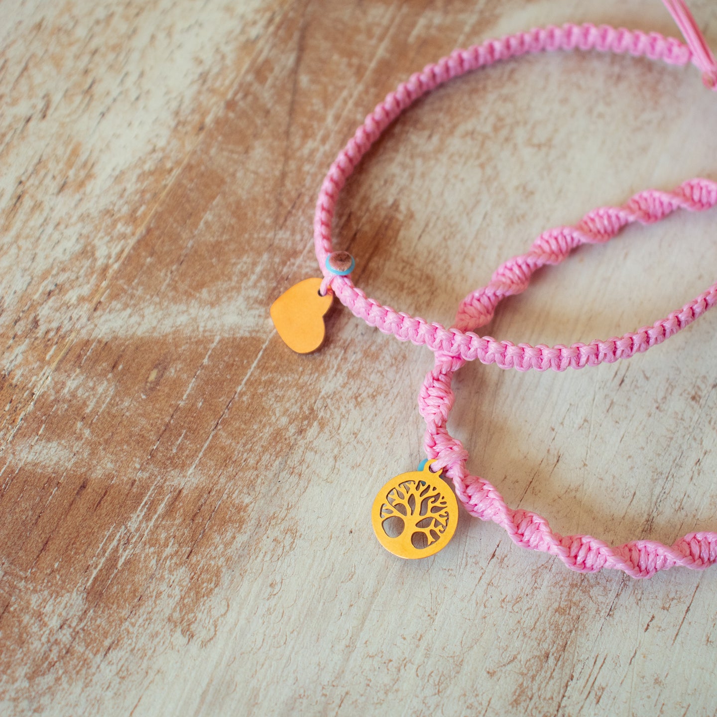 Rose Gold Charm on Pink Cord