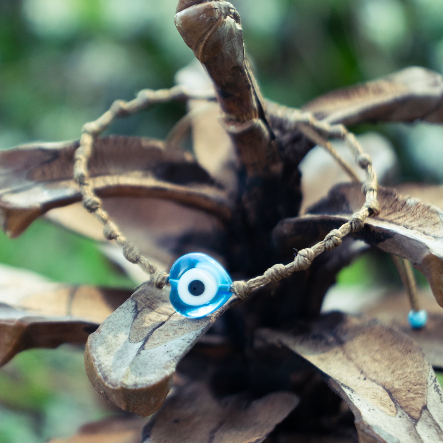 Blue Glass Evil Eye on Mushroom Intermittent Cord