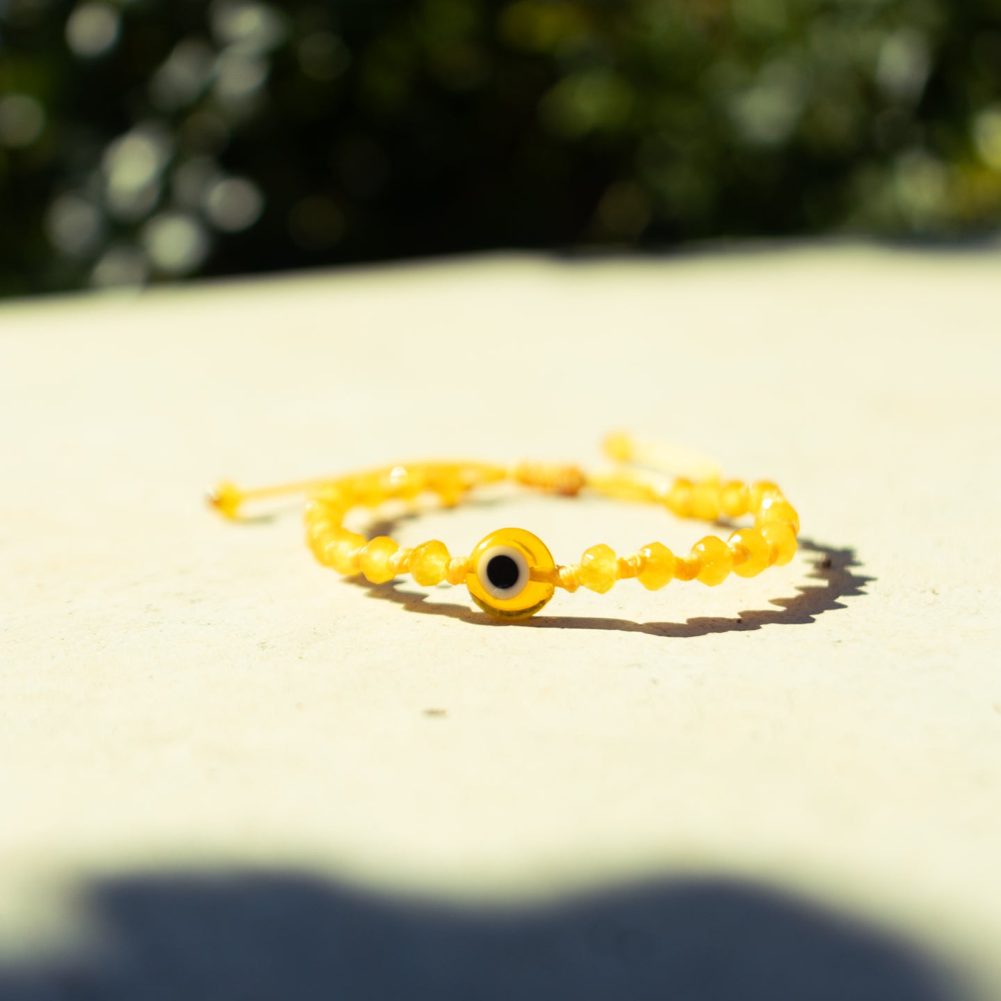 Yellow Glass Evil Eye on Yellow Crystal Beads