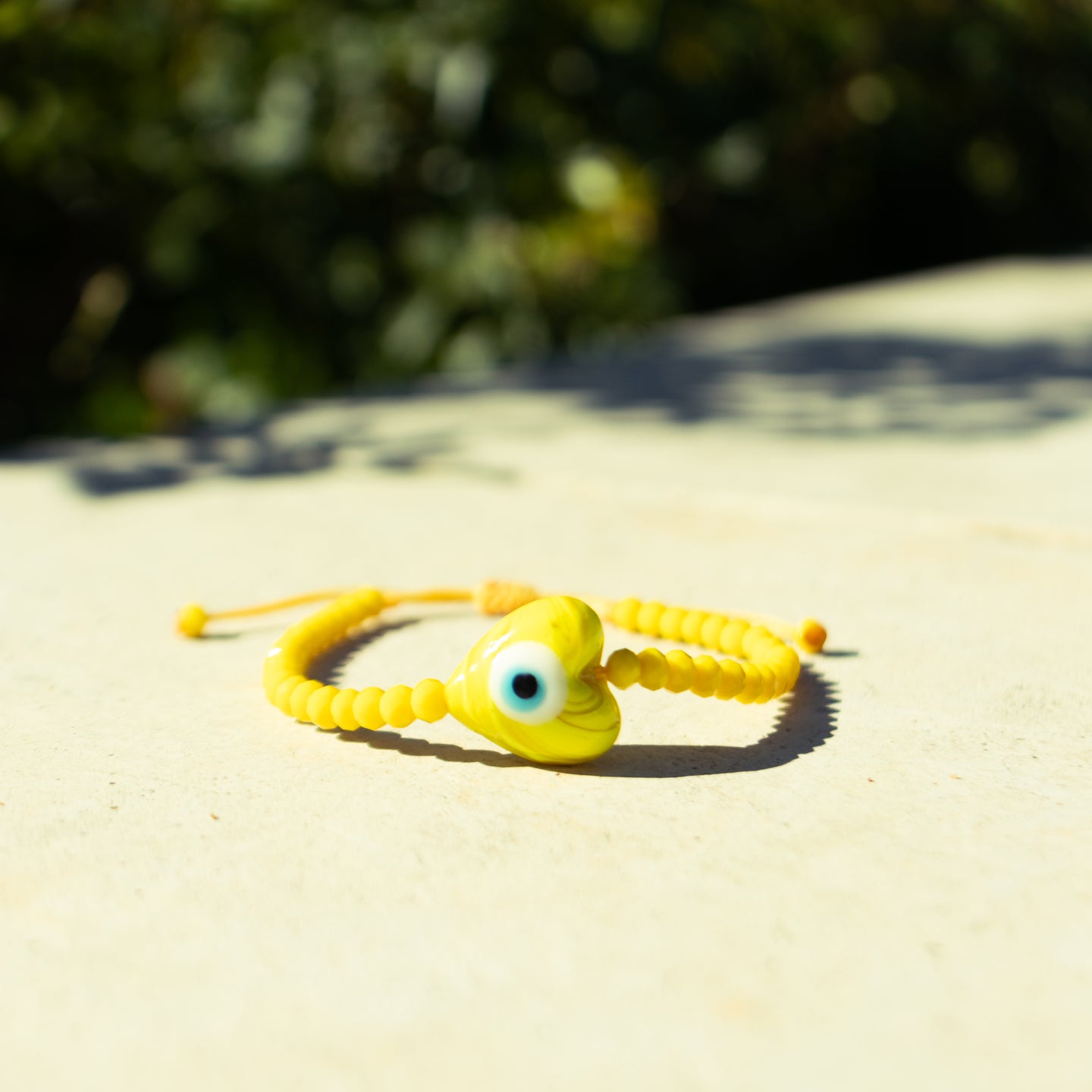 Heart Evil Eye on Yellow Beads