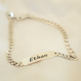 Customised Rectangular Bar on Silver Chain Bracelet